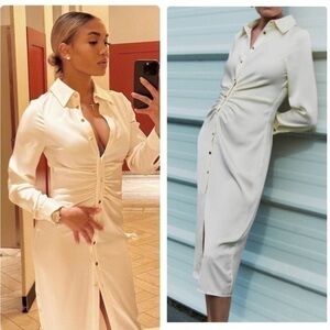 Zara NWT long shirt button down dress cream midi